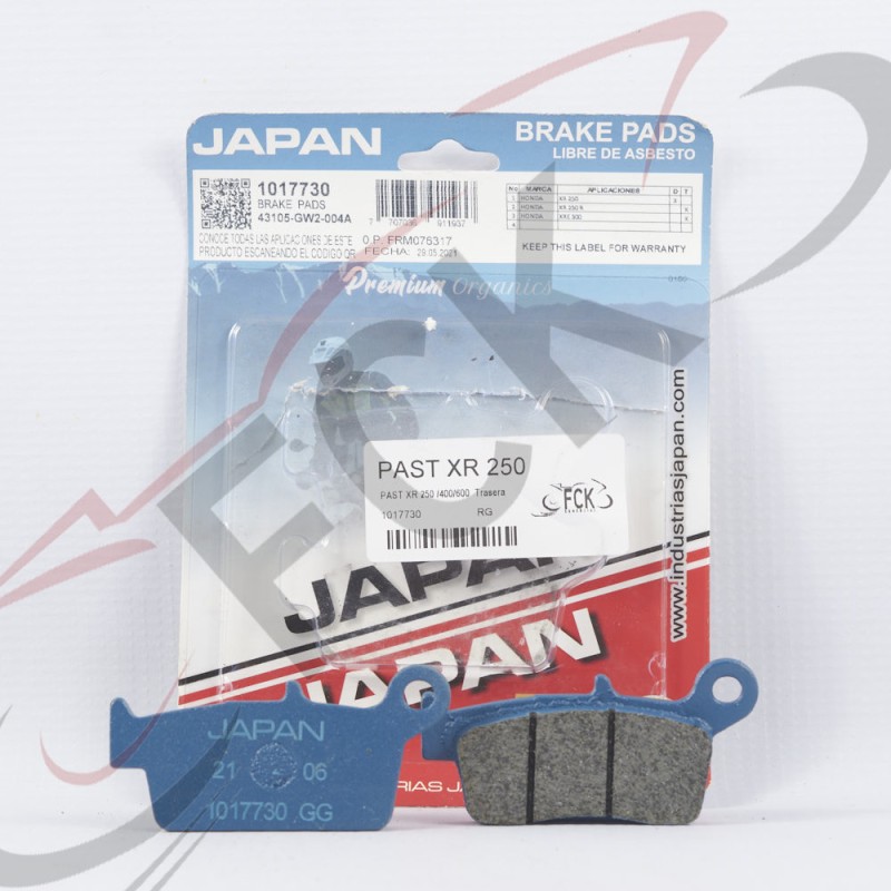 PASTILLAS XR 250 /400/600 Trasera JAPAN UO